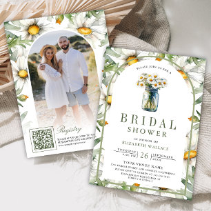 Daisy Bloem Mason Jar Foto QR Code Bruidsfeest Kaart