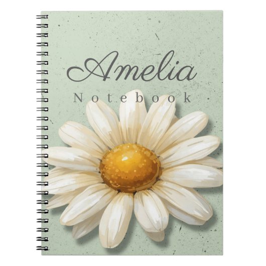 Daisy Bloem Notebook Naam | Salie Groene Journal Notitieboek (Voorkant)