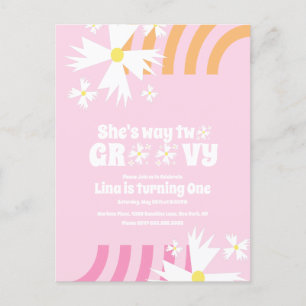 Daisy Bloem Retro Wijze Twee Groovy Verjaardag   Briefkaart