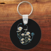 Daisy Bloem Stethoscoop Bloemverpleegstersschool Sleutelhanger (Voorkant)