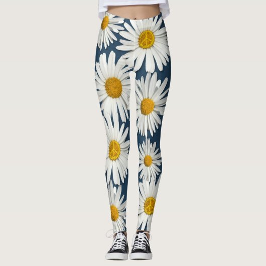 Daisy Bloem van Innerlijke Vrede Symbool Hippie Leggings (Voorkant)