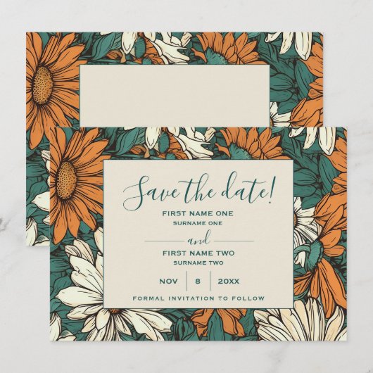  daisy bloemen, behalve de datumkaart save the date (Voorkant / Achterkant)