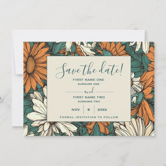  daisy bloemen, behalve de datumkaart save the date (Voorkant)