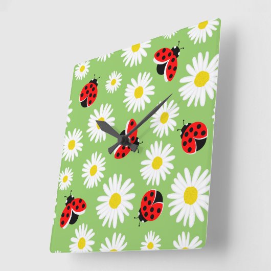 Daisy bloemen en ladyvogels vierkante klok (Hoek)