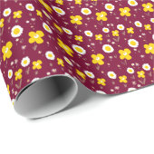 Daisy Bloemen Geel Wit Maroon Cadeaupapier (Rol Hoek)