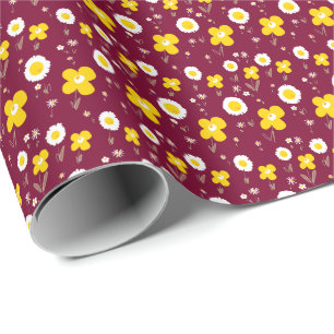 Daisy Bloemen Geel Wit Maroon Cadeaupapier