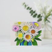 Daisy bloemen in vaas briefkaart (Staand voorkant)
