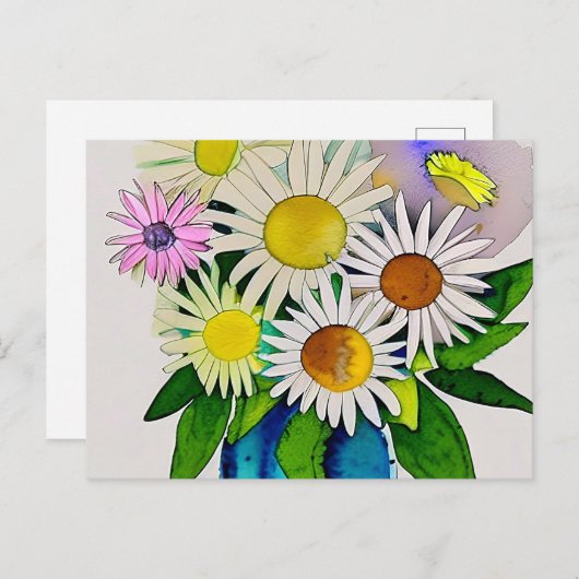 Daisy bloemen in vaas briefkaart (Voorkant / Achterkant)