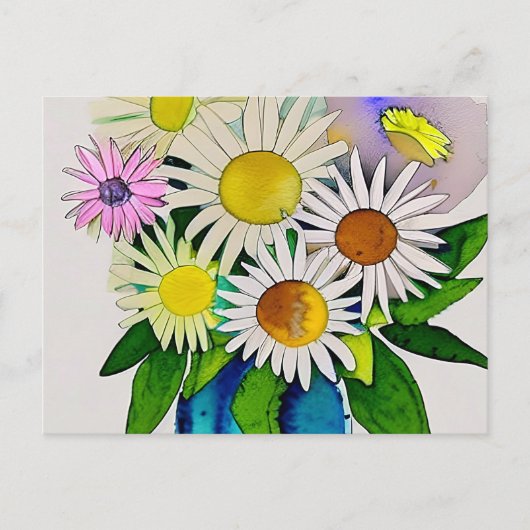 Daisy bloemen in vaas briefkaart (Voorkant)