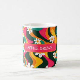 Daisy Bloemen Kleurrijke Retro Patroon met Naam Koffiemok