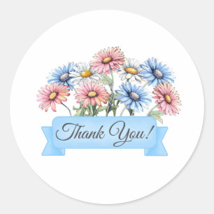 Daisy Bloemen met Banner Bloemen Dank U Ronde Sticker
