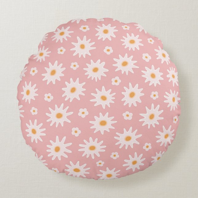 Daisy bloemen naadloos. Floral backaarda Rond Kussen (Voorkant)