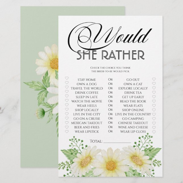 Daisy bloemen zou ze liever vrijgezellenfeest spel (Voorkant / Achterkant)