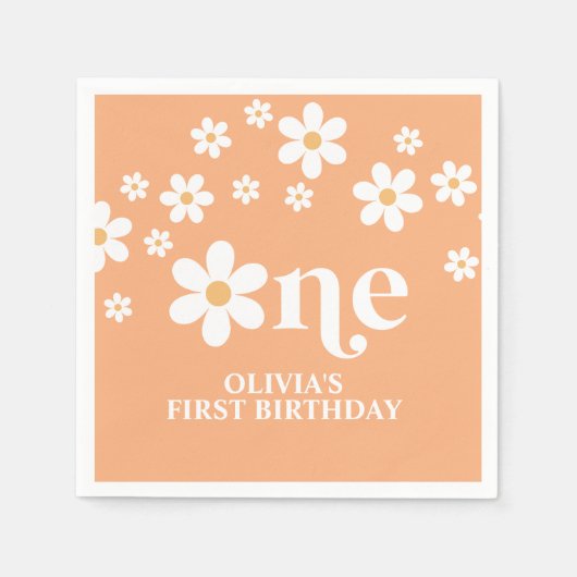 Daisy bloemenabrikoos 1e verjaardag servet (Voorkant)