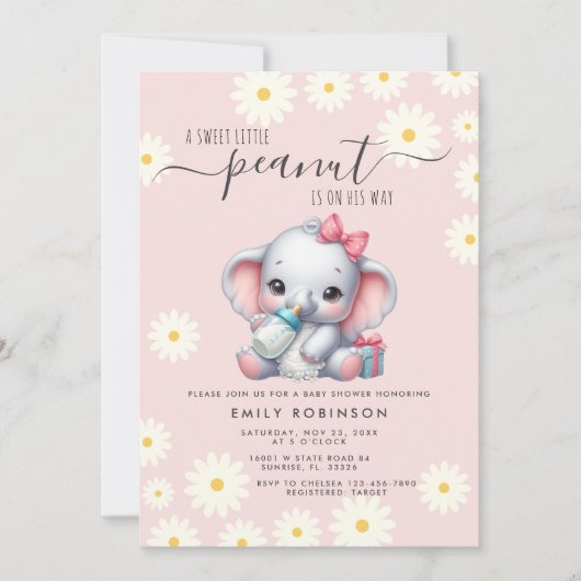 Daisy bloemenolifant met Baby shower Kaart (Voorkant)