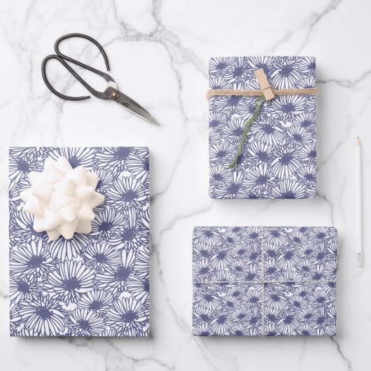 Daisy Blooms - Midnight Blue Inpakpapier Vel (Voorkant)