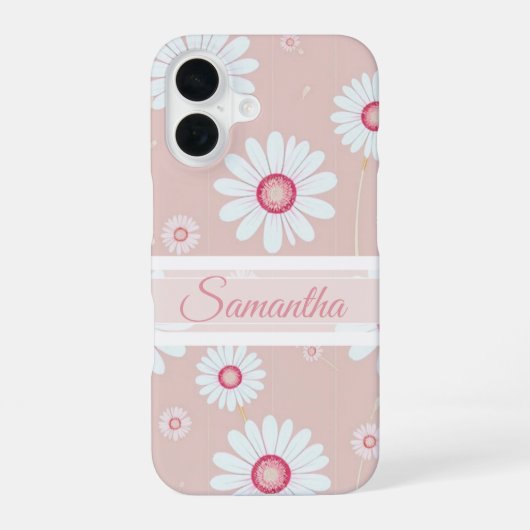 Daisy Blooms: Minimalistisch Bloempatroon iPhone 16 Hoesje (Achterkant)