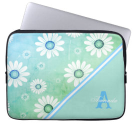 Daisy Blooms: Minimalistisch Bloempatroon Laptop Sleeve