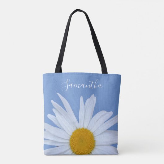 Daisy Blue Elegant White Script Canvas tas (Achterkant)
