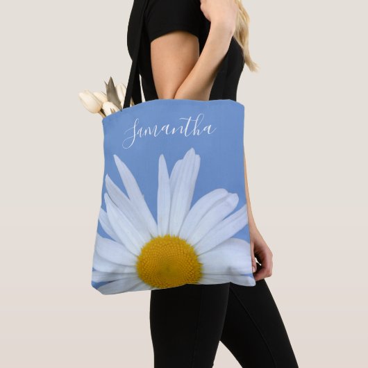 Daisy Blue Elegant White Script Canvas tas (Dichtbij)
