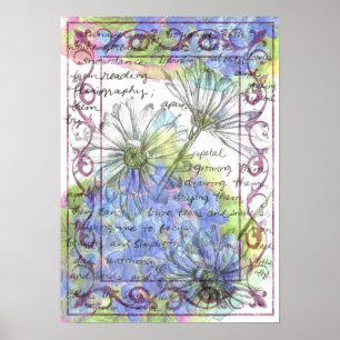 Daisy Blue Hydrangea Waterverf Flowers Poster