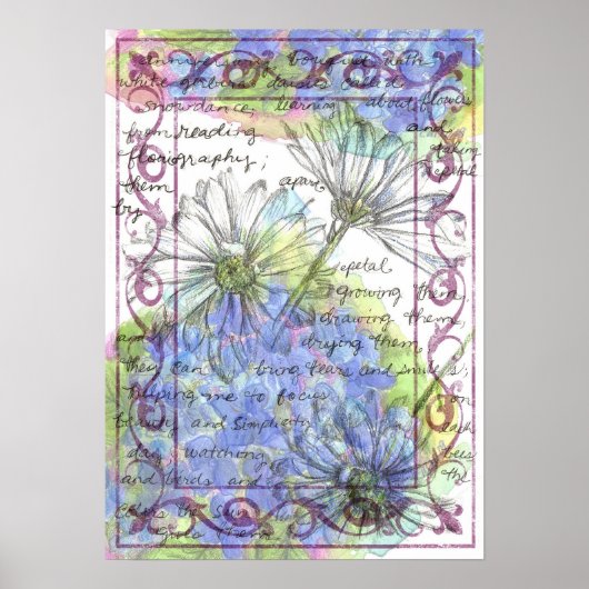 Daisy Blue Hydrangea Waterverf Flowers Poster (Voorkant)