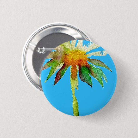 Daisy Blue Modern Art flower Ronde Button 5,7 Cm (Voorkant /achterkant)