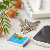 Daisy Blue Modern Art flower Sleutelhanger (Zijkant)