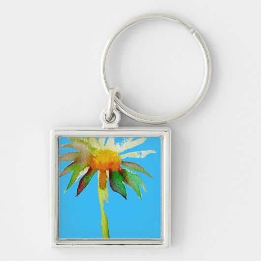 Daisy Blue Modern Art flower Sleutelhanger (Voorkant)