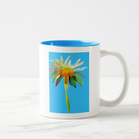 Daisy Blue Modern Art flower Tweekleurige Koffiemok (Rechts)