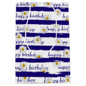 Daisy Blue Stripes Birthday Medium Gift Bag Cadeauzakje (Voorkant)