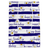 Daisy Blue Stripes Birthday Medium Gift Bag Cadeauzakje (Achterkant)