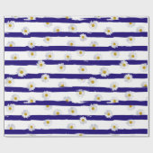 Daisy Blue Stripes Wrapping Paper Cadeaupapier (Vlak)