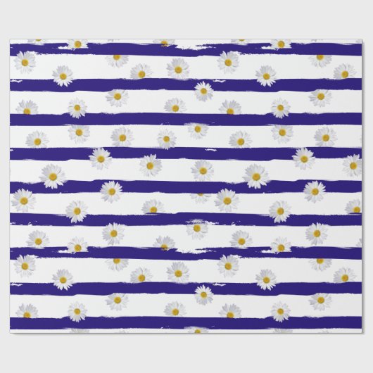 Daisy Blue Stripes Wrapping Paper Cadeaupapier (Vlak)