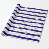 Daisy Blue Stripes Wrapping Paper Cadeaupapier (Uitgerold)