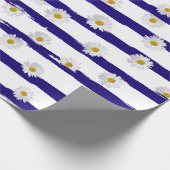 Daisy Blue Stripes Wrapping Paper Cadeaupapier (Hoek)
