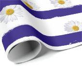 Daisy Blue Stripes Wrapping Paper Cadeaupapier (Rol Hoek)