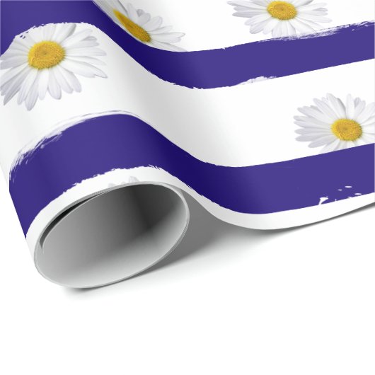 Daisy Blue Stripes Wrapping Paper Cadeaupapier (Rol Hoek)