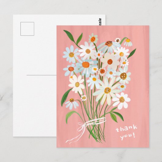 Daisy Boeket Handgeschilderde Gouache Bedankt Briefkaart (Voorkant / Achterkant)