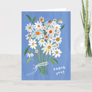 Daisy Boeket Handgeschilderde Gouache Bloemen Blau Bedankkaart