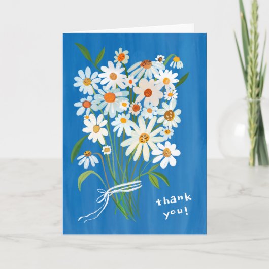 Daisy Boeket Handgeschilderde Gouache Bloemen Blau Bedankkaart (Voorkant)
