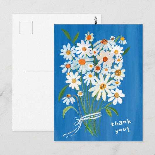 Daisy Boeket Handgeschilderde Gouache Dank u Briefkaart (Voorkant / Achterkant)