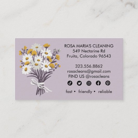 Daisy Boeket Huis Schoonmaak Service Social Iconen Visitekaartje (Achterkant)