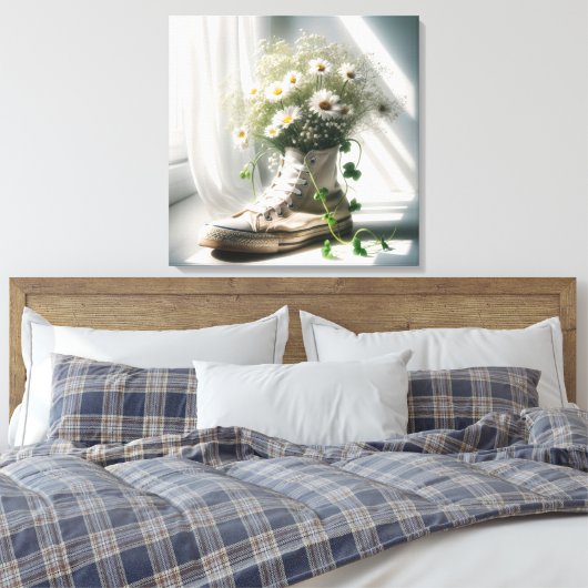 Daisy boeket in een witte sneaker canvas afdruk (Insitu (Slaapkamer))