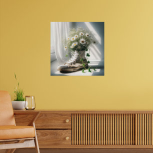 Daisy boeket in een witte sneaker poster