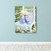 Daisy boeket in paarse sneakers canvas afdruk (Insitu (Houten vloer))