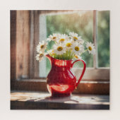Daisy boeket in rode pitcher legpuzzel (Verticaal)