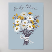 Daisy Boeket Retro Modern CUSTOM BABY NAAM Poster (Voorkant)