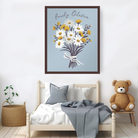 Daisy Boeket Retro Modern CUSTOM BABY NAAM Poster