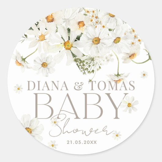 Daisy Boho Baby in Bloom Shower Ronde Sticker (Voorkant)